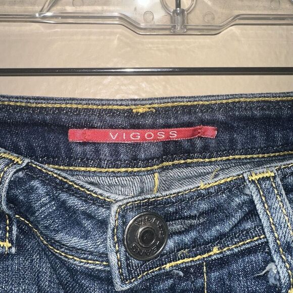 Vigoss Jeans Women's size 3 Dark Wash Denim Yellow Stitch Detail - Picture 2 of 7
